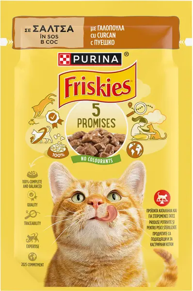 FRISKIES Plic hrană umedă pentru pisici, cu Curcan în Sos 85g