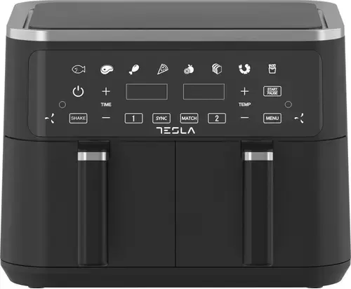 Friteuza aer cald Tesla AF900BSD, 9 l, 2400 W, Panou digital, Cos dublu, 8 programe (Negru)