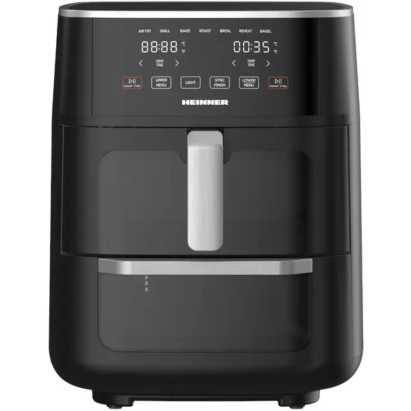 Friteuza cu aer cald Heinner HAFO-M11BK1700, 2 compartimente, 1850 W, 11 l, 10 programe, Termostat reglabil, Negru