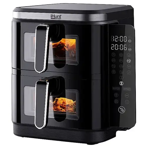 Friteuza cu aer cald iHunt BRO Air Fryer Dual Stack, 11 l, 2800 W, Oprire automata, Indicator luminos, Temperatura ajustabila (Negru)