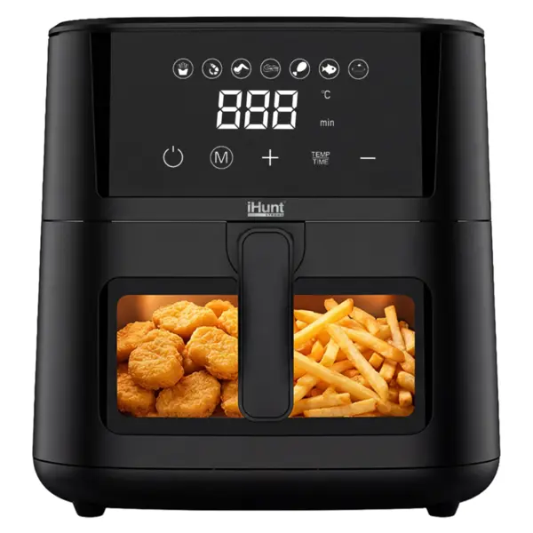 Friteuza cu aer cald iHunt Bro Air Fryer Ultra 4.2L, 1200W, Temperatura reglabila 80-200 C, Ecran touch, 7 programe automate, Compacta