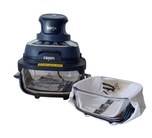 Friteuza cu aer cald Ninja CRISPi 4in1 FN101, PowerPod 1700W, 3.8L/1.4L, 2 recipiente sticla termorezistenta TempWare, 2 placi cu invelis ceramic Crisper Plate, 2 capace pentru depozitare (Albastru)