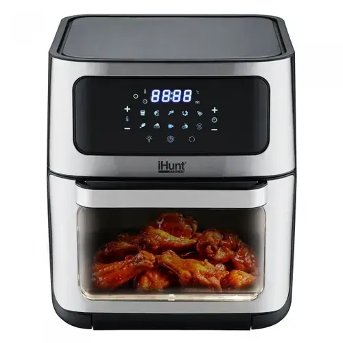 Friteuza cu aer cald si rotisor iHunt Bro Air Fryer Rotary, 12 l, 1800 W, 10 programe, Tehnologie 360 Hot Air (Argintiu)