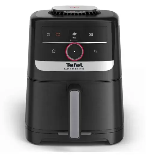 Friteuza cu aer cald Tefal Easy Fry Silence EY5728E1, 1670 W, capacitate 5L, 11 programe presetate, temperatura ajustabila 40-220°C, Smart Assist, gatire silensioasa, oprire automata, panou frontal detasabil, capac depozitare (Negru)
