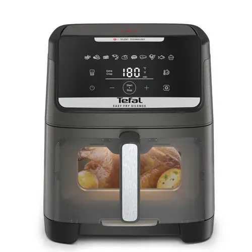 Friteuza cu aer cald Tefal Easy Fry Silence EY846HE0, 1800W, 7L - Air fryer cu 10 programe automate, ecran LCD, silentioasa, tehnologie Extra Crisp (Gri)
