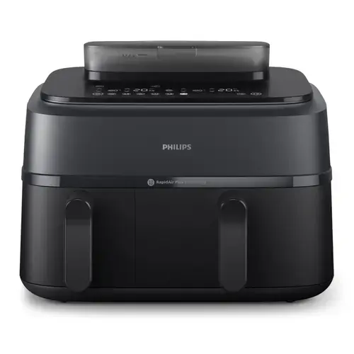 Friteuza dubla cu aer cald PHILIPS Series 5000 Dual Basket NA550/00, 9 L, 2750 W, 12 programe, Temperatura ajustabila 40-200 C (Negru)