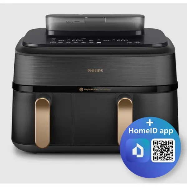 Friteuza dubla cu aer cald si abur Philips Airfryer Seria 5000, NA552/00, 2 cosuri de gatit, capacitate totala 9L