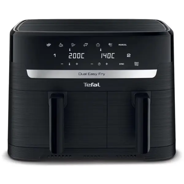 Friteuza dubla cu aer cald Tefal Dual Easy Fry EY901N10, 2700W, 7 Programe, Ecran LCD, 5.2L + 3.1L, Negru