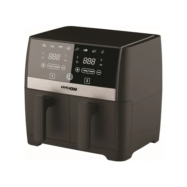 Friteuza dubla cu aer cald, Vision Chef VAFD2100N8, 7.6 litri, 2100 W, Termostat ajustabil, 8 programe presetate, Negru