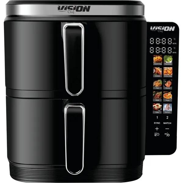 Friteuza dubla Vision Chef VAF11DUAL, 2800W, 11l, 2 cosuri, 10 programe, Touchscreen, Termostat reglabil, Timer, Negru