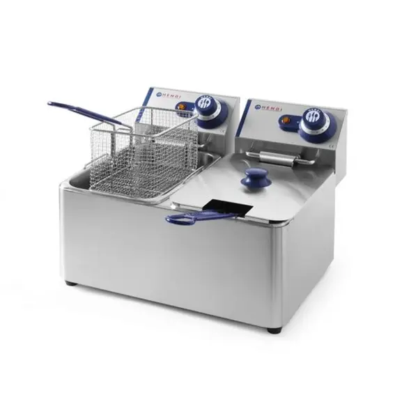 Friteuza electrica profesionala, Blue Line, 2x4 litri, 2x3000W, inox, termostat 0-190 gr C, Dimensiuni 47x42x33 cm