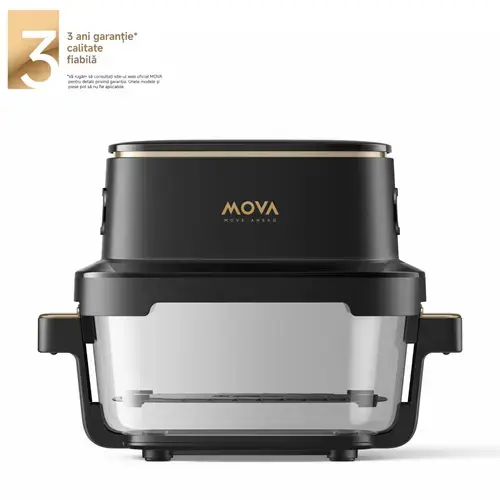 Friteuza Mova AF20 Pro, 1700 W, Temperatura 40-185 C, Doua boluri de sticla 2.5 l si 4 l, Motor Brushless, Afisaj LCD, Control tactil, 8 programe (Negru)