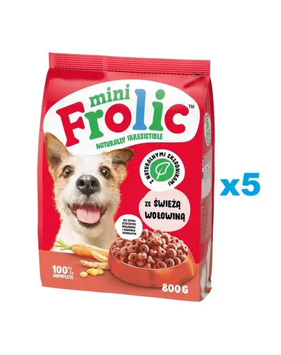 FROLIC Mini Naturally Irresistible 5x800 g hrană semi-umedă pentru câini de talie mică cu vită proaspătă