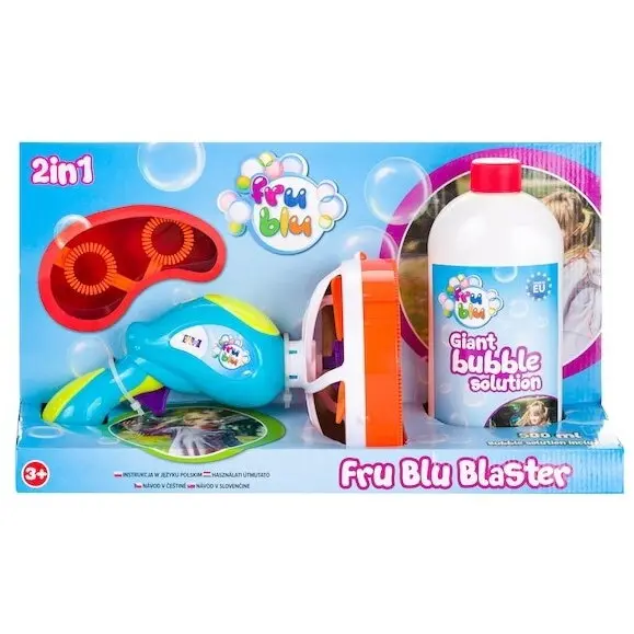 Fru Blu Set baloane de sapun Fru Blu - Blaster 2 in 1, cu solutie baloane 500 ml