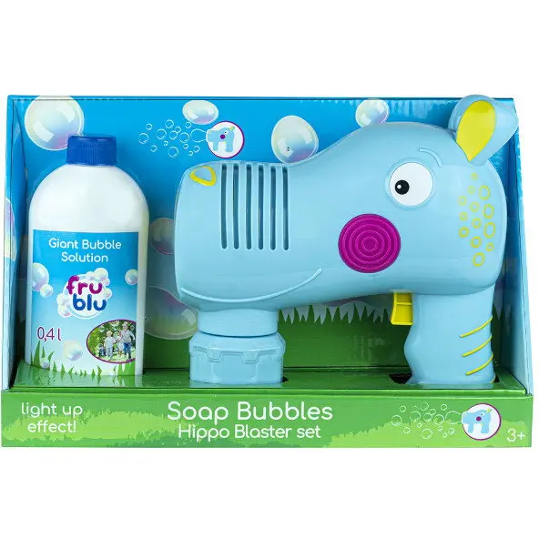 Fru Blu Set baloane de sapun Fru Blu - Hippo Blaster, cu solutie baloane 400 ml, Varsta 3+, Multicolor