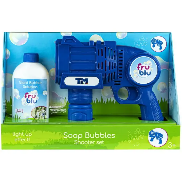 Fru Blu Set baloane de sapun Fru Blu - Shooter set, cu solutie baloane 400 ml, Varsta 3+, Albastru