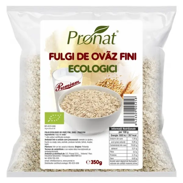 Fulgi de Ovaz Fini BIO, 350 g, Pronat