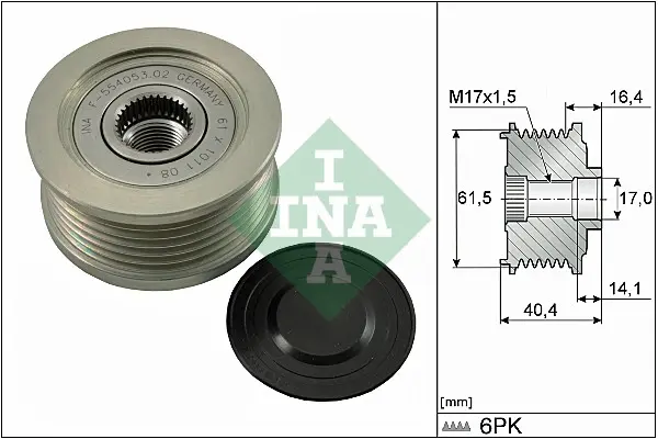 Fulie alternator ALFA ROMEO 145, 146, 147, 156, 159, 166, GT; CADILLAC BLS; FIAT BRAVA, BRAVO I, BRAVO II, CROMA, DOBLO, DOBLO CARGO, GRANDE PUNTO, IDEA, MAREA, MULTIPLA, PALIO 1.6D-2.4D