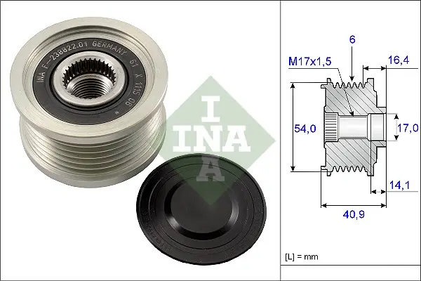 Fulie alternator ALFA ROMEO 159, BRERA, MITO, SPIDER; FIAT BRAVO II, CROMA, DOBLO, DUCATO, GRANDE PUNTO, IDEA, LINEA, PUNTO, PUNTO EVO, STILO; LANCIA DELTA III, MUSA; OPEL COMBO 1.4-2.0D dupa 2001