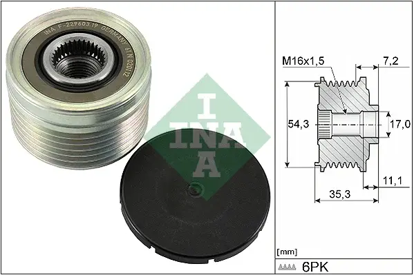 Fulie alternator CITROEN BERLINGO, C5 I, C5 II, C8, EVASION, JUMPER, JUMPY, XANTIA, XSARA, XSARA PICASSO; FIAT DUCATO, SCUDO, ULYSSE; FORD FIESTA V, FUSION; LANCIA PHEDRA, ZETA 1.4-2.8D dupa 1997