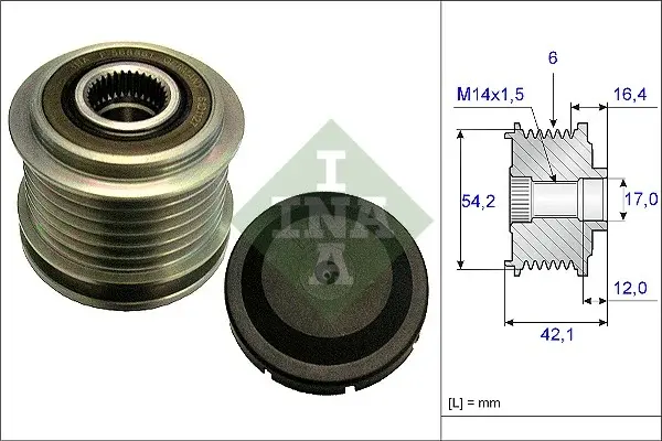 Fulie alternator VOLVO C30, C70 II, S40 II, V50, V70 III; ALFA ROMEO GIULIETTA; DODGE NITRO; FIAT 500L, DOBLO, DUCATO; FORD C-MAX, FIESTA V, FOCUS C-MAX, FOCUS II, FUSION, KUGA I 1.6D-3.0D dupa 2001