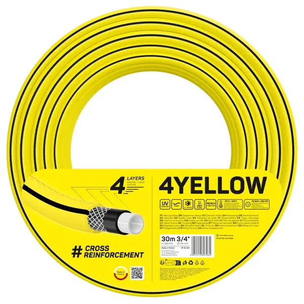 furtun pentru gradina cellfast 4yellow 3 4 , 30m, 4 straturi, protectie uv, antirasucire