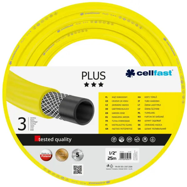furtun pentru gradina cellfast plus cu 3 straturi, 1 2 , armat, 25m, protectie uv