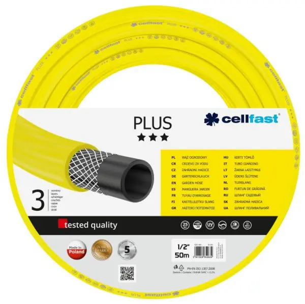 furtun pentru gradina cellfast plus cu 3 straturi, 1 2 , armat, 50m, protectie uv