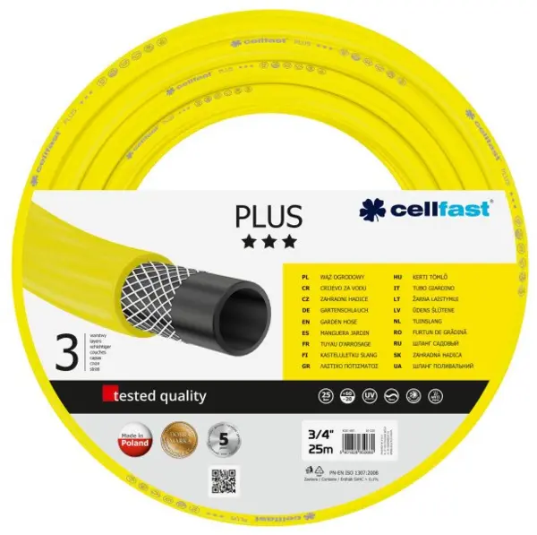 furtun pentru gradina cellfast plus cu 3 straturi, 3 4 , armat, 25m, protectie uv