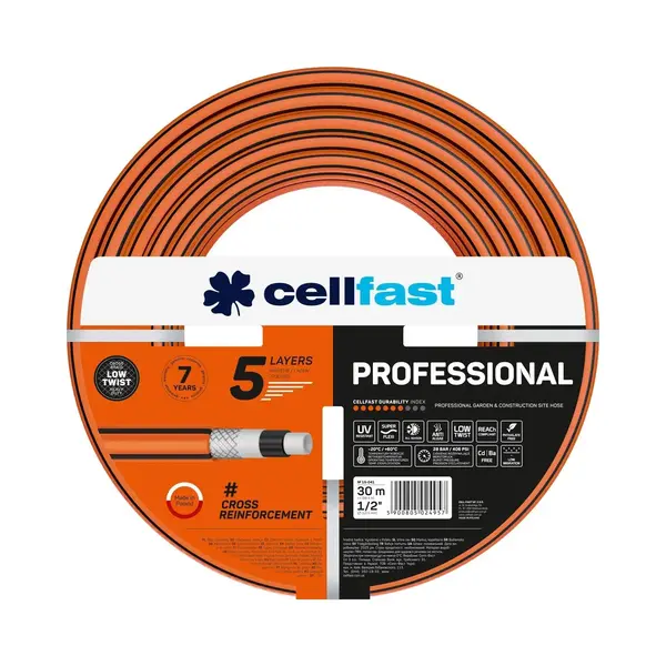 furtun pentru gradina cellfast professional cu 5 straturi, 1 2 , 30m, 28 bari, protectie uv, antirasucire