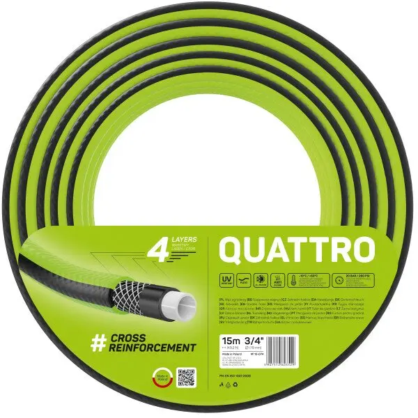 furtun pentru gradina cellfast quattro cu 4 straturi, 3 4 , armat, 15m, protectie uv