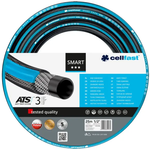 furtun pentru gradina cellfast smart cu 3 straturi, 1 2 , armat, 25m, protectie uv, antirasucire