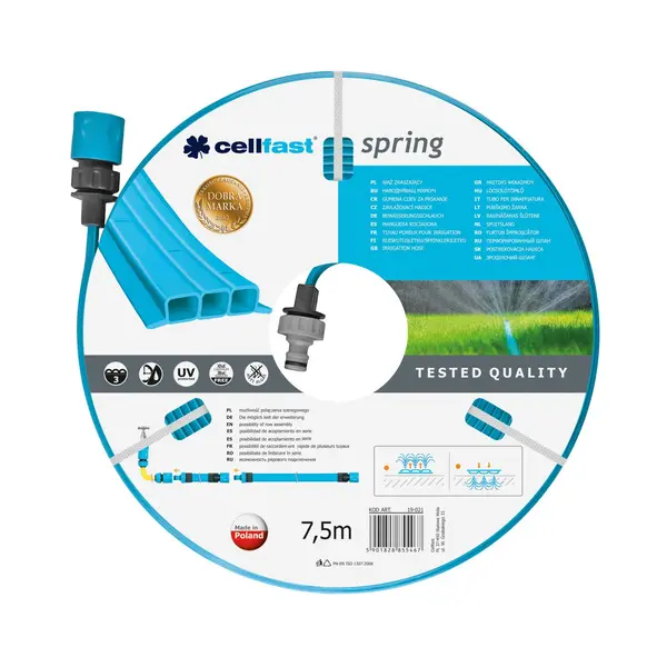 furtun pentru irigare cellfast spring 1 2 , lungime 7.5 m, trei tuburi, duze pentru irigare