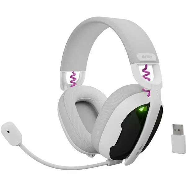 FURY Casti wireless Fury Fukiya F6, interfata USB-C, sunet stereo, frecventa raspusn 20 - 20000 Hz, timp de utilizare 40 h, iluminare, Alb