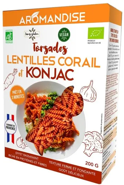 Fusilli fără gluten din konjac și linte coral, 200 g, Aromandise