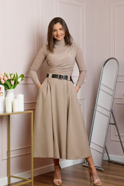 Fusta clos lunga Marissa cu buzunare functionale - Bej