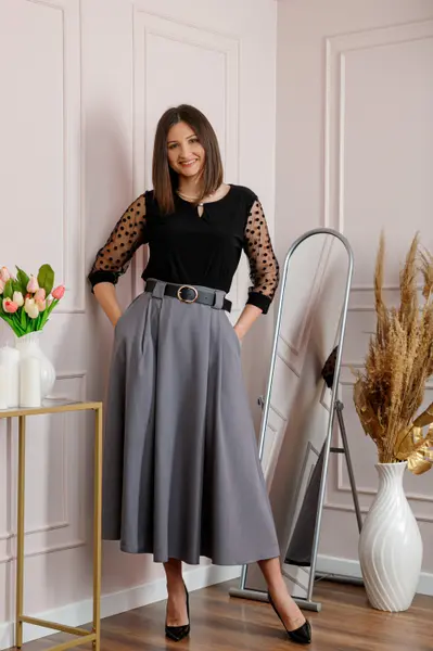 Fusta clos lunga Marissa cu buzunare functionale - Gri