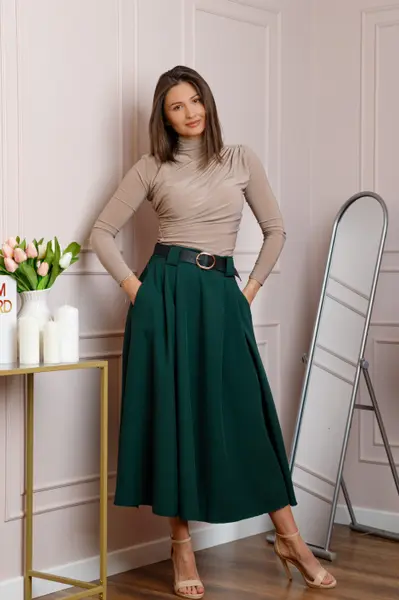 Fusta clos lunga Marissa cu buzunare functionale - Verde
