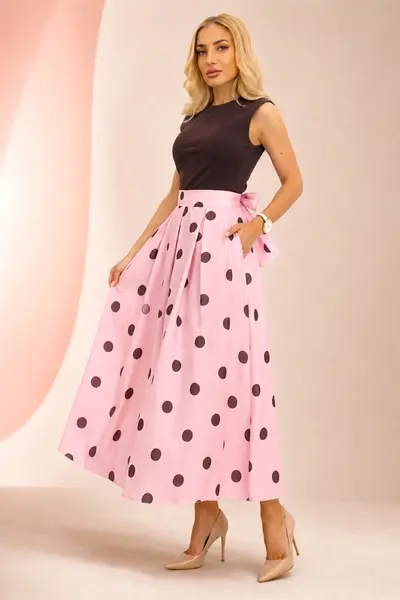 Fusta lunga cu buline Petronela, funda in talie si buzunare, ROZ, Marime S/M/L