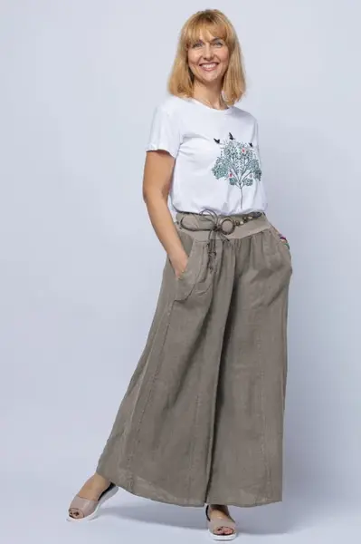 Fusta pantalon bej inchis, casual, din in, cu o curea fancy