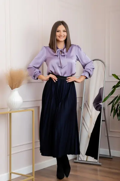 Fusta plisata eleganta Jacqueline cu elastic in talie - Bleumarin