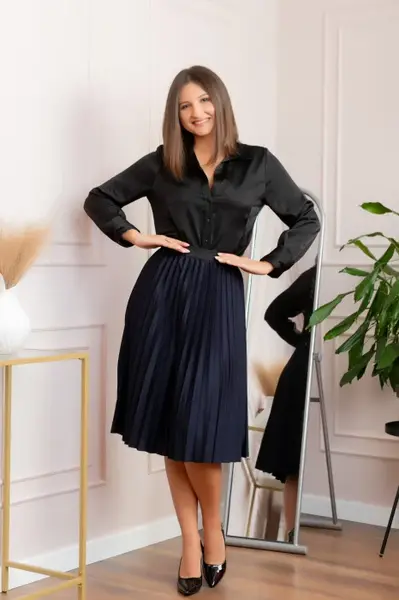 Fusta plisata Luna cu elastic in talie - Bleumarin