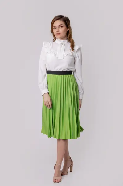 Fusta plisata Luna cu elastic in talie - Verde praz