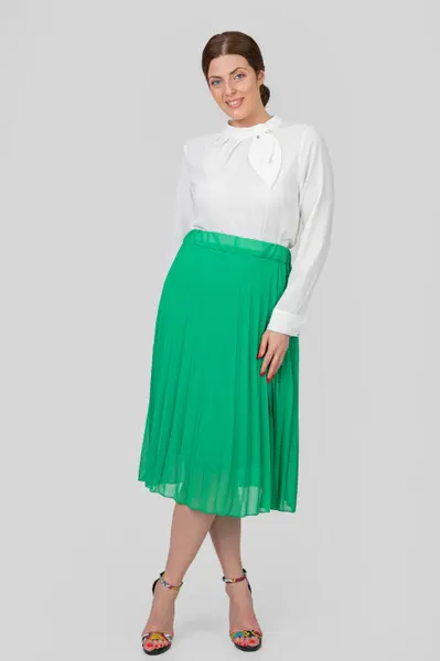 Fusta verde din voal cu elastic in talie