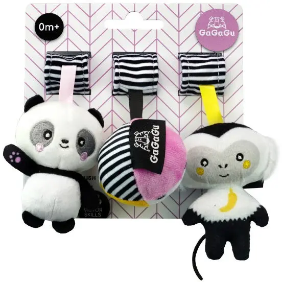 GaGaGu Set 3 jucarii GaGaGu - Maimutica, ursulet panda si minge, Multicolor
