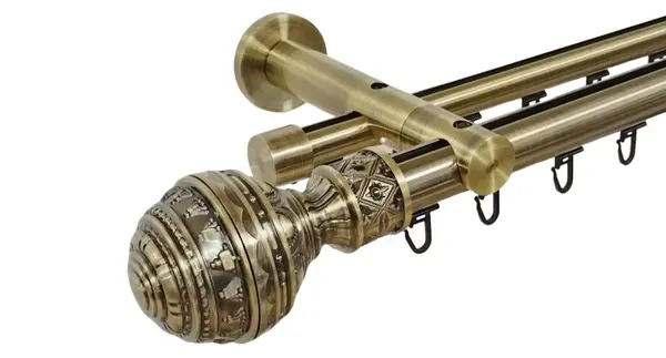 Galerie dublă Betina 25/19 mm aur antic – țeavă profil, prindere perete