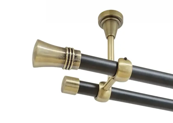 Galerie dubla capri fara inele prindere tavan 19/19 mm negru aur antic