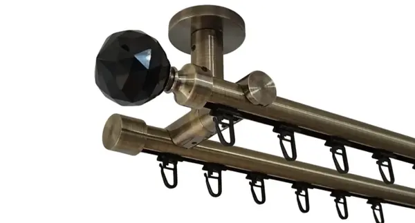 Galerie dublă KULA CRISTAL negru 19/19 mm aur antic – țeavă profil cu canal, prindere tavan