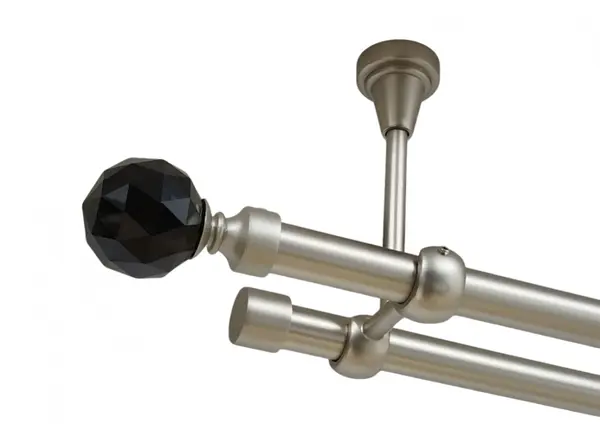 Galerie dubla kula crystal negru fara inele prindere tavan 19/19 mm crom mat