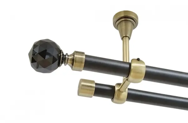Galerie dubla kula crystal negru fara inele prindere tavan 19/19 mm negru aur antic
